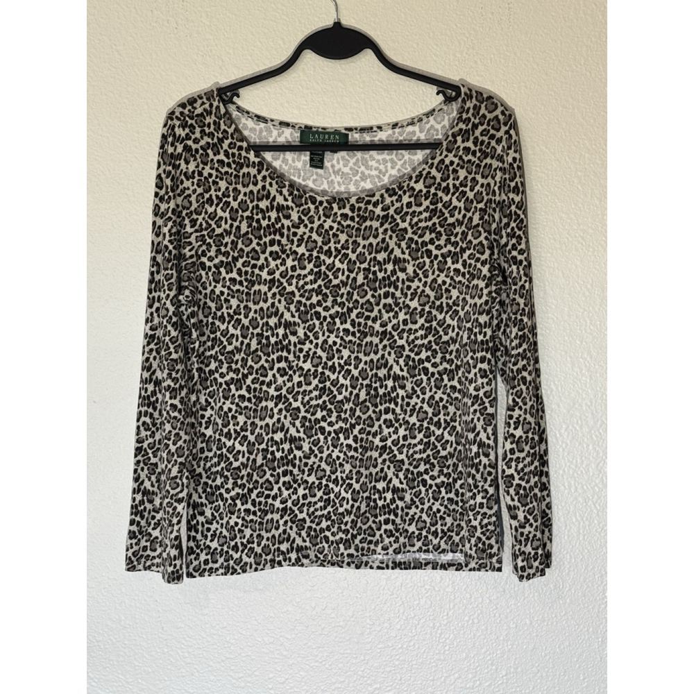 Lauren Ralph Lauren Leopard Print Stretch Top Long Sleeve Women’s Large